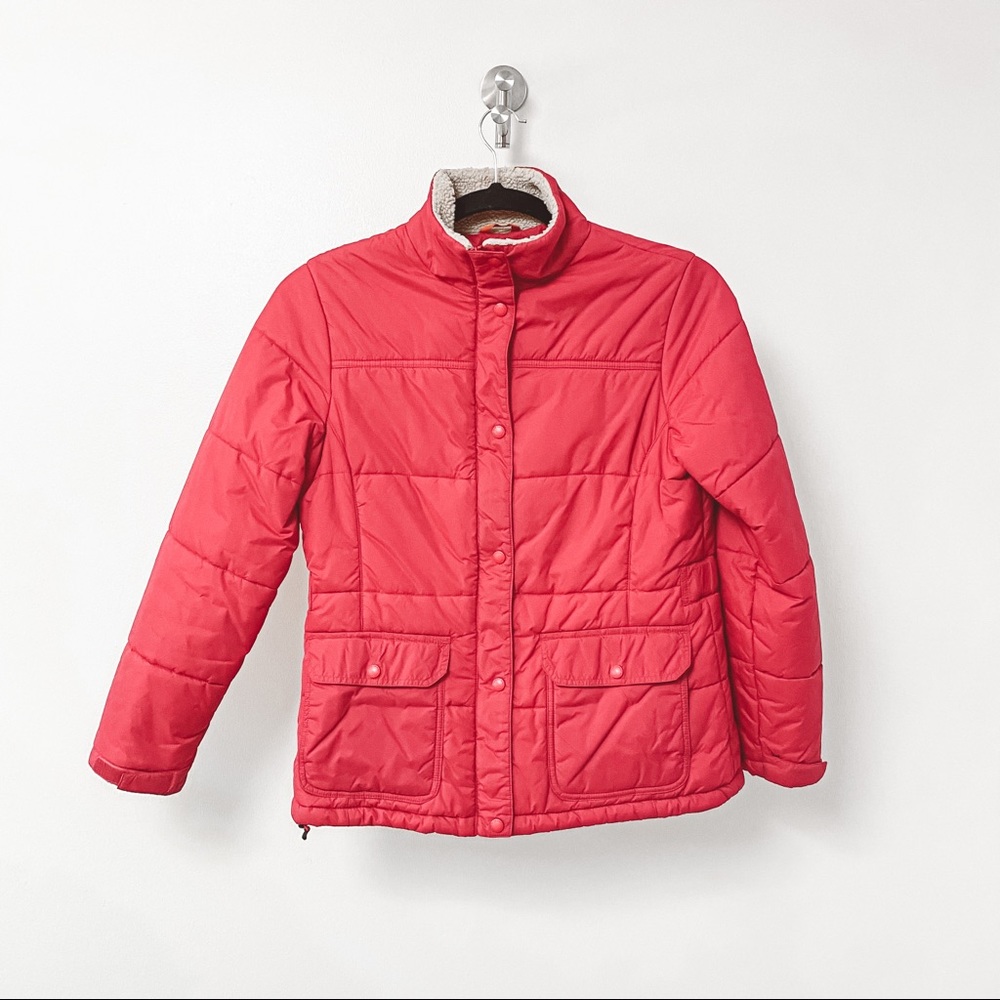 Kids Lands' End Puffer Ski Jacket‎ w/ Shearling Pink MEDIUM  10-12
